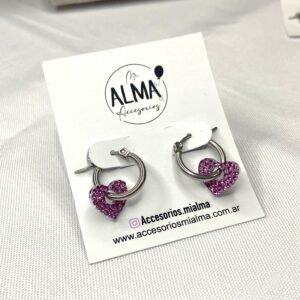 Argollita Corazón con Strass Fucsia