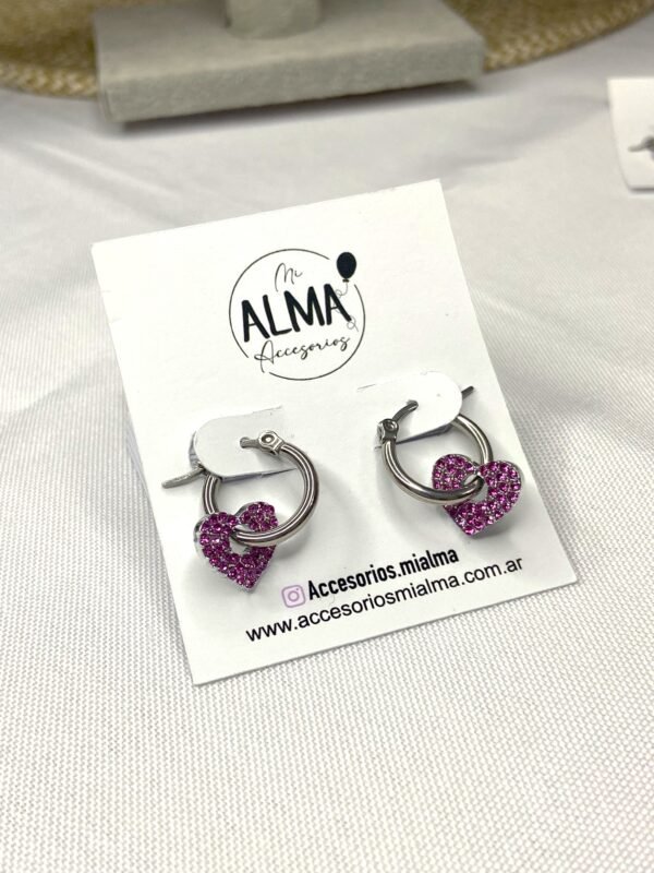 Argollita Corazón con Strass Fucsia