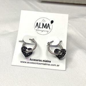 Argollita Corazón con Strass Negro